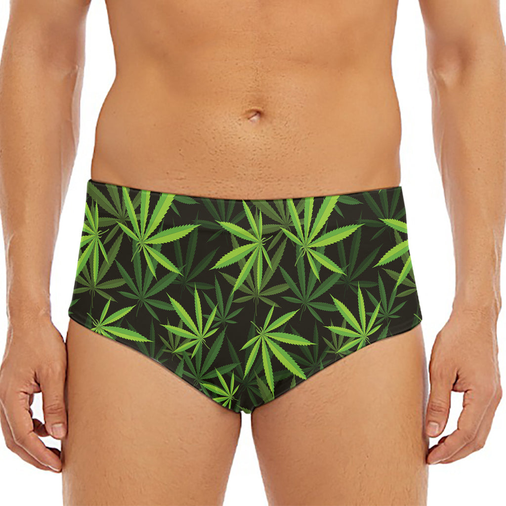 Cannabis Leaves Pattern Print Men's Triangle Swim Briefs