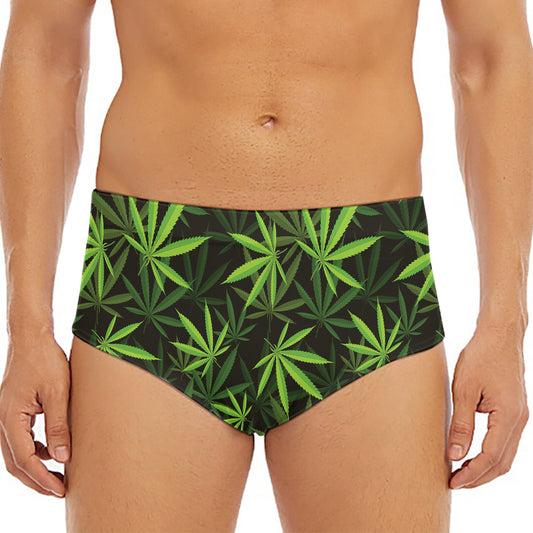 Cannabis Leaves Pattern Print Men's Triangle Swim Briefs