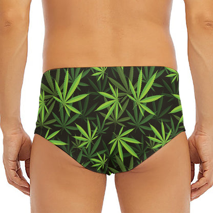 Cannabis Leaves Pattern Print Men's Triangle Swim Briefs