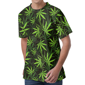 Cannabis Leaves Pattern Print Men's Velvet T-Shirt