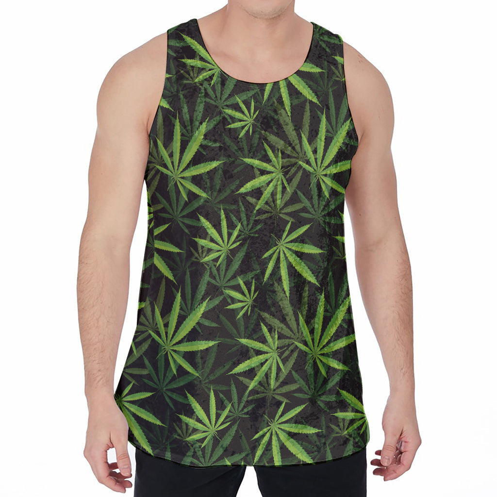 Cannabis Leaves Pattern Print Men's Velvet Tank Top