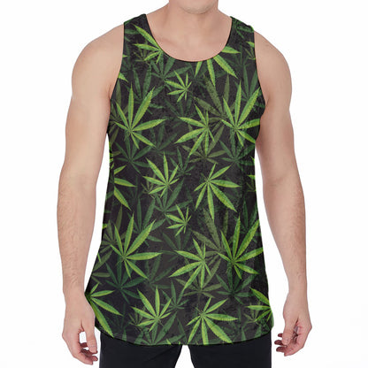Cannabis Leaves Pattern Print Men's Velvet Tank Top