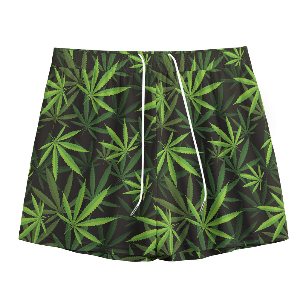 Cannabis Leaves Pattern Print Mesh Shorts