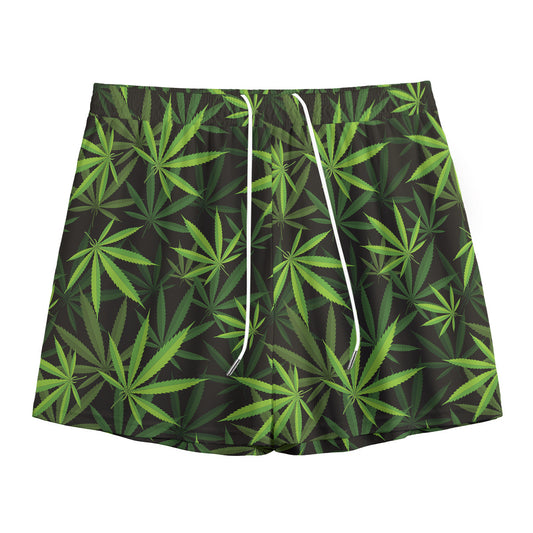 Cannabis Leaves Pattern Print Mesh Shorts