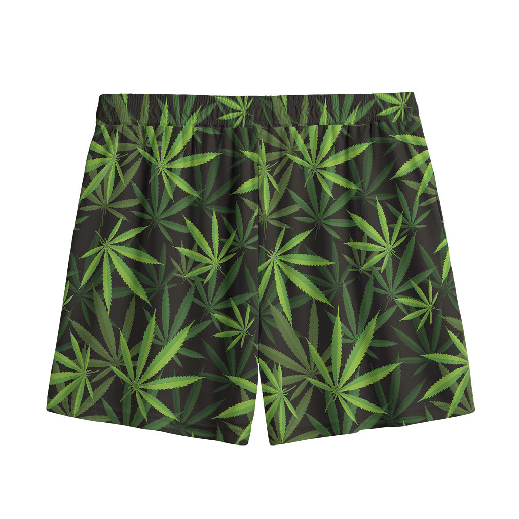 Cannabis Leaves Pattern Print Mesh Shorts