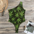 Cannabis Leaves Pattern Print One Shoulder Bodysuit