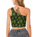 Cannabis Leaves Pattern Print One Shoulder Crop Top