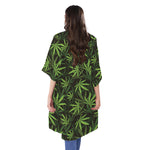 Cannabis Leaves Pattern Print Open Front Beach Cover Up