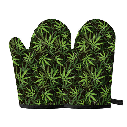 Cannabis Leaves Pattern Print Oven Mitts