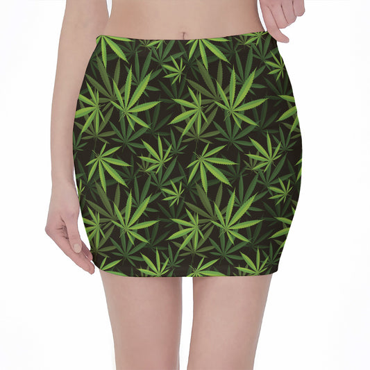 Cannabis Leaves Pattern Print Pencil Mini Skirt