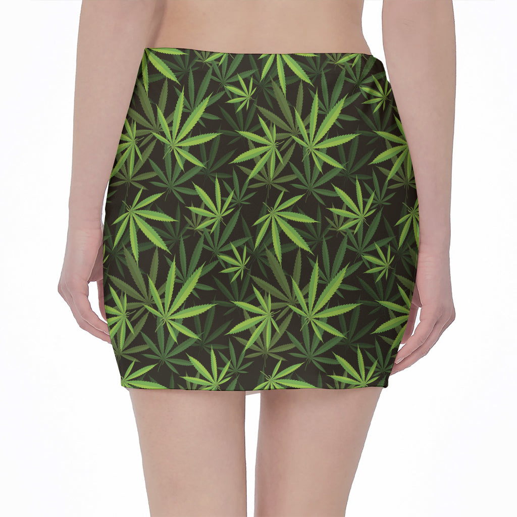 Cannabis Leaves Pattern Print Pencil Mini Skirt