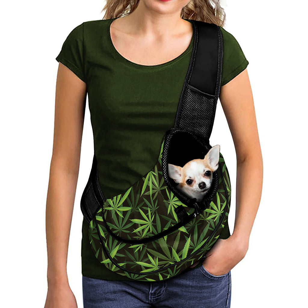 Cannabis Leaves Pattern Print Pet Sling Carrier