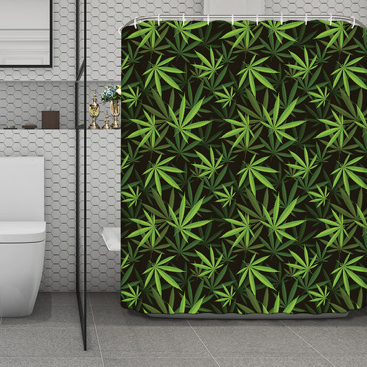 Cannabis Leaves Pattern Print Polyester Shower Curtain