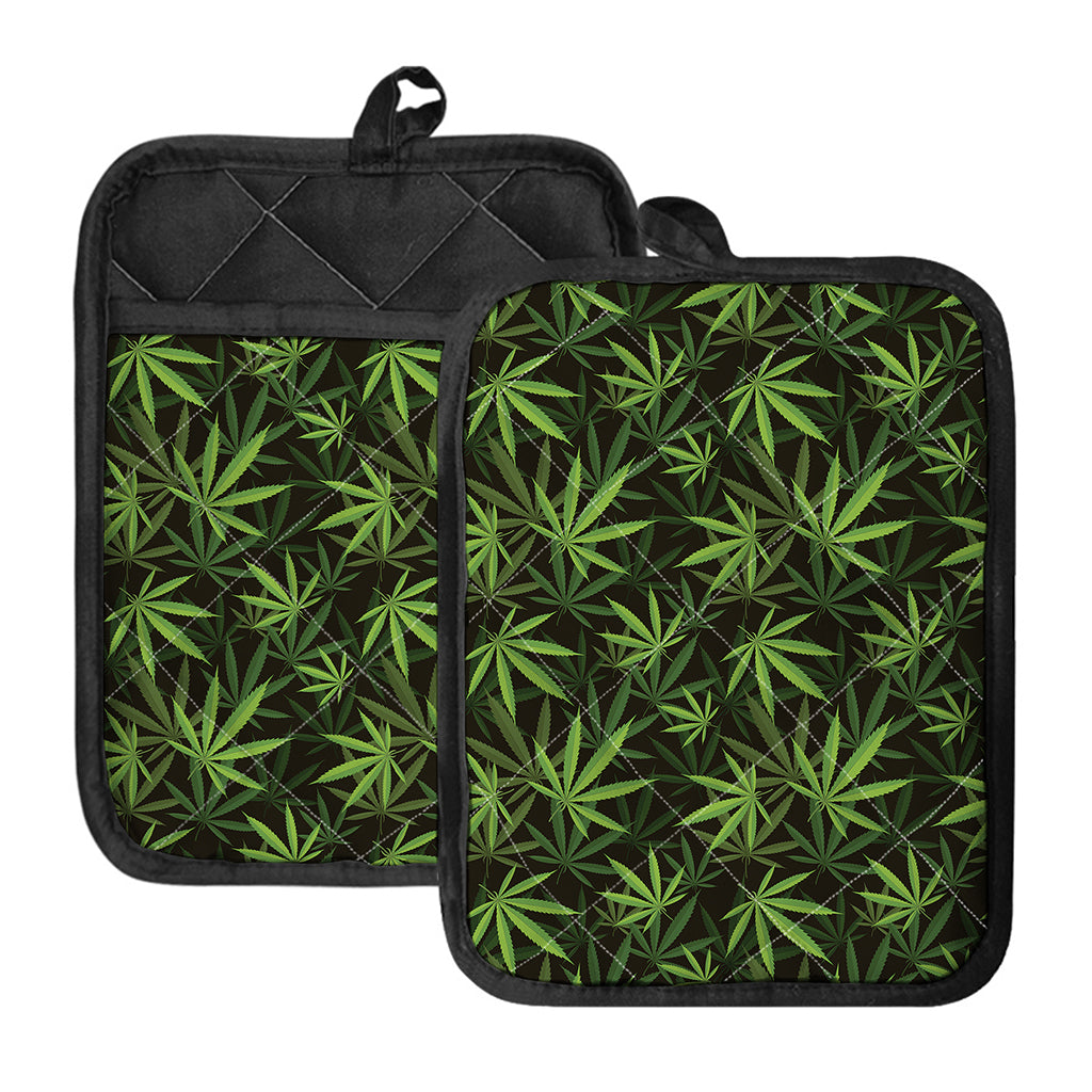 Cannabis Leaves Pattern Print Pot Holders With Pocket