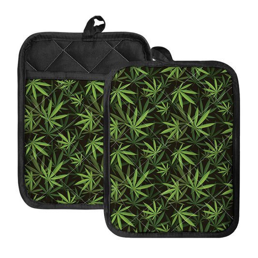 Cannabis Leaves Pattern Print Pot Holders With Pocket