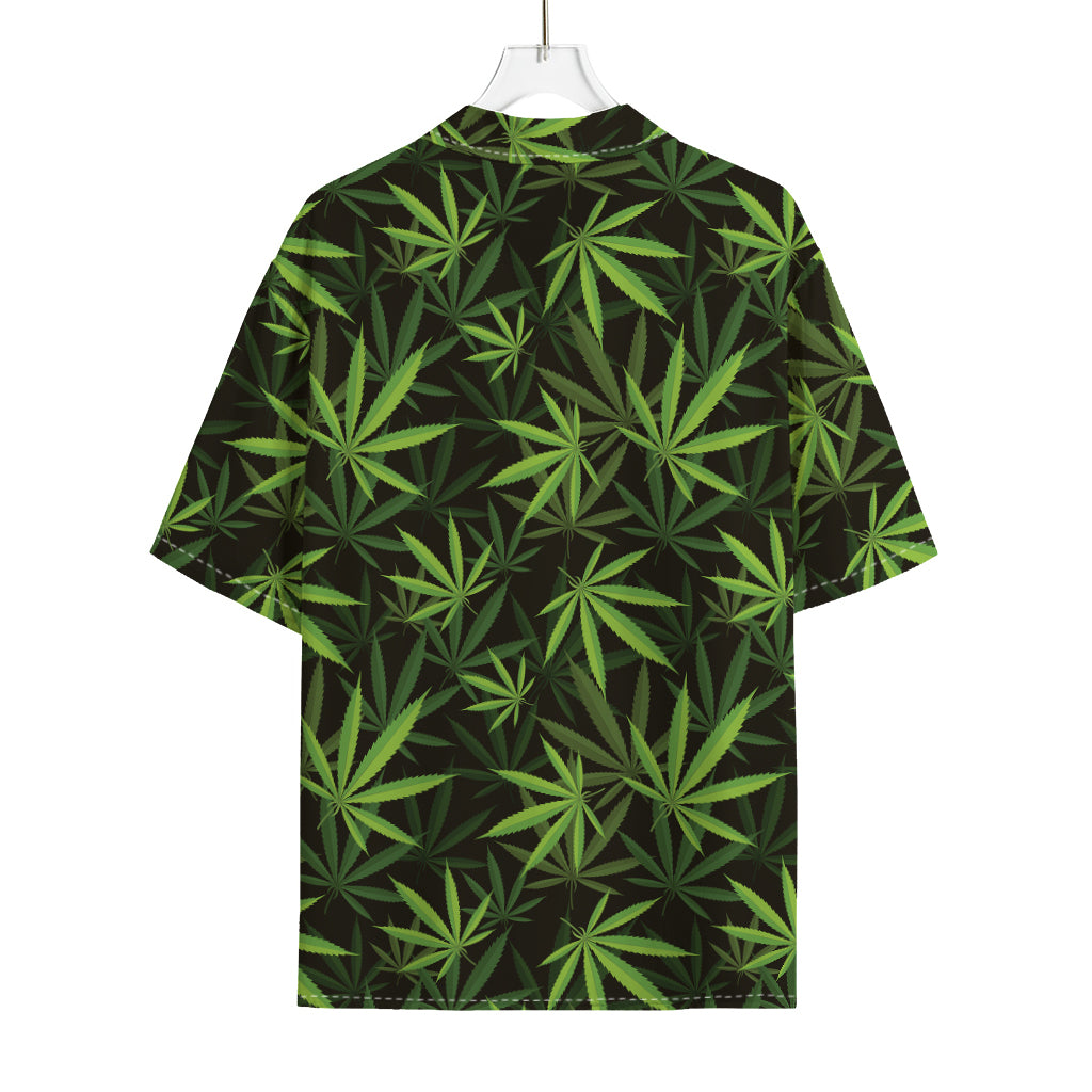 Cannabis Leaves Pattern Print Rayon Hawaiian Shirt