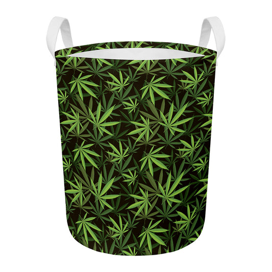 Cannabis Leaves Pattern Print Round Laundry Basket