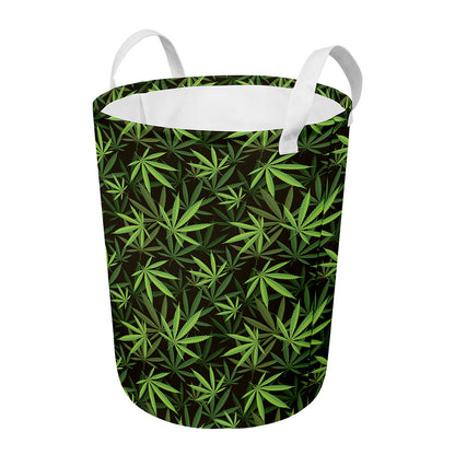 Cannabis Leaves Pattern Print Round Laundry Basket