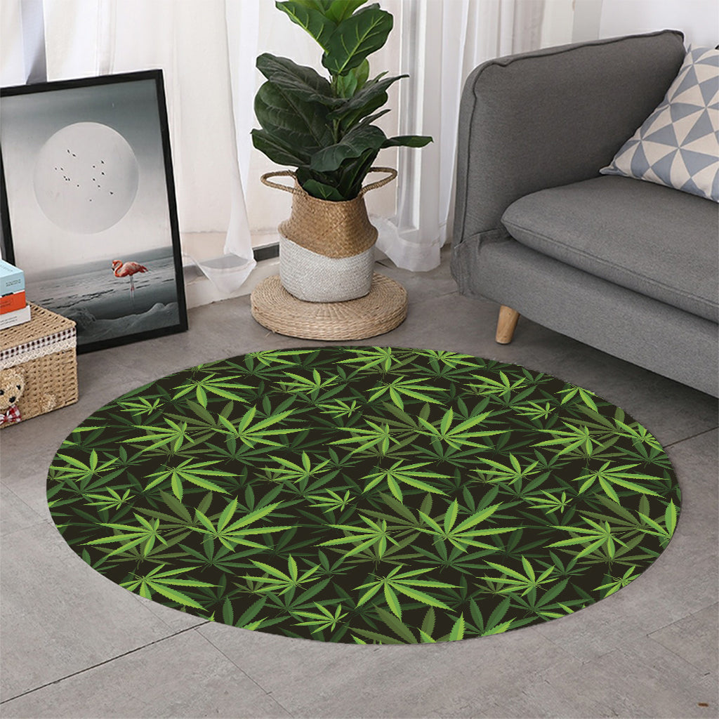 Cannabis Leaves Pattern Print Round Rug