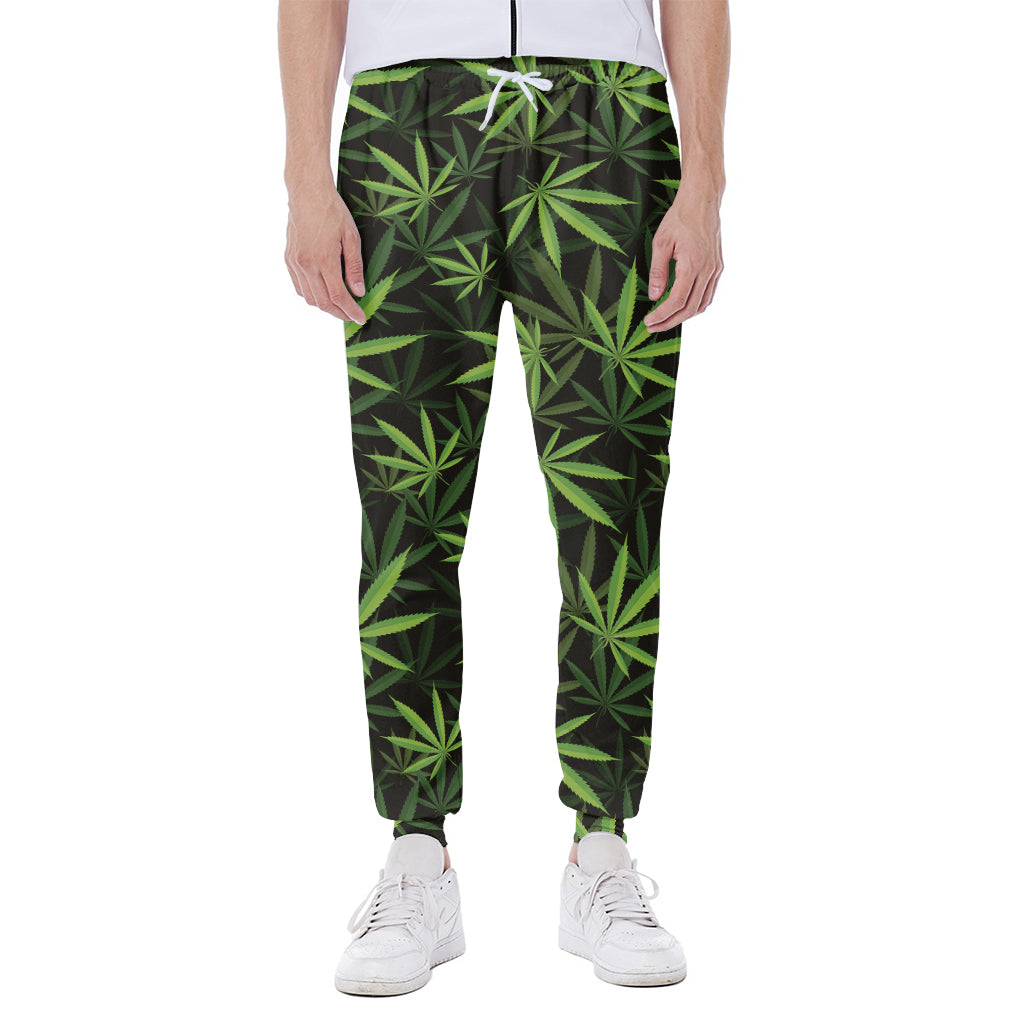 Cannabis Leaves Pattern Print Scuba Joggers