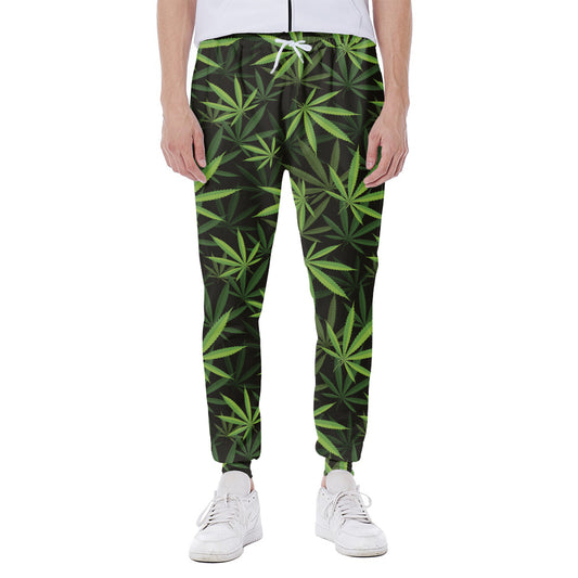 Cannabis Leaves Pattern Print Scuba Joggers