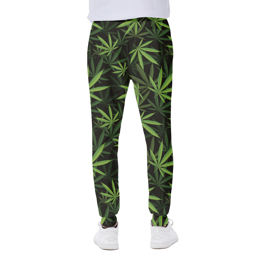 Cannabis Leaves Pattern Print Scuba Joggers