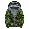 Cannabis Leaves Pattern Print Sherpa Lined Zip Up Hoodie