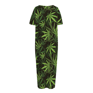 Cannabis Leaves Pattern Print Short Sleeve Long Nightdress