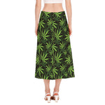 Cannabis Leaves Pattern Print Side Slit Midi Skirt