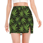 Cannabis Leaves Pattern Print Side Slit Mini Skirt