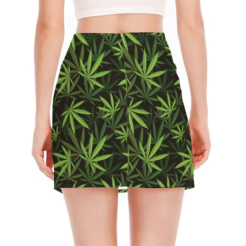 Cannabis Leaves Pattern Print Side Slit Mini Skirt