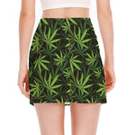 Cannabis Leaves Pattern Print Side Slit Mini Skirt