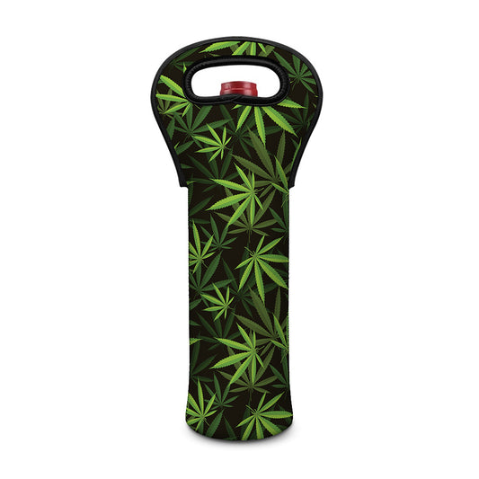 Cannabis Leaves Pattern Print Single Neoprene Wine Tote