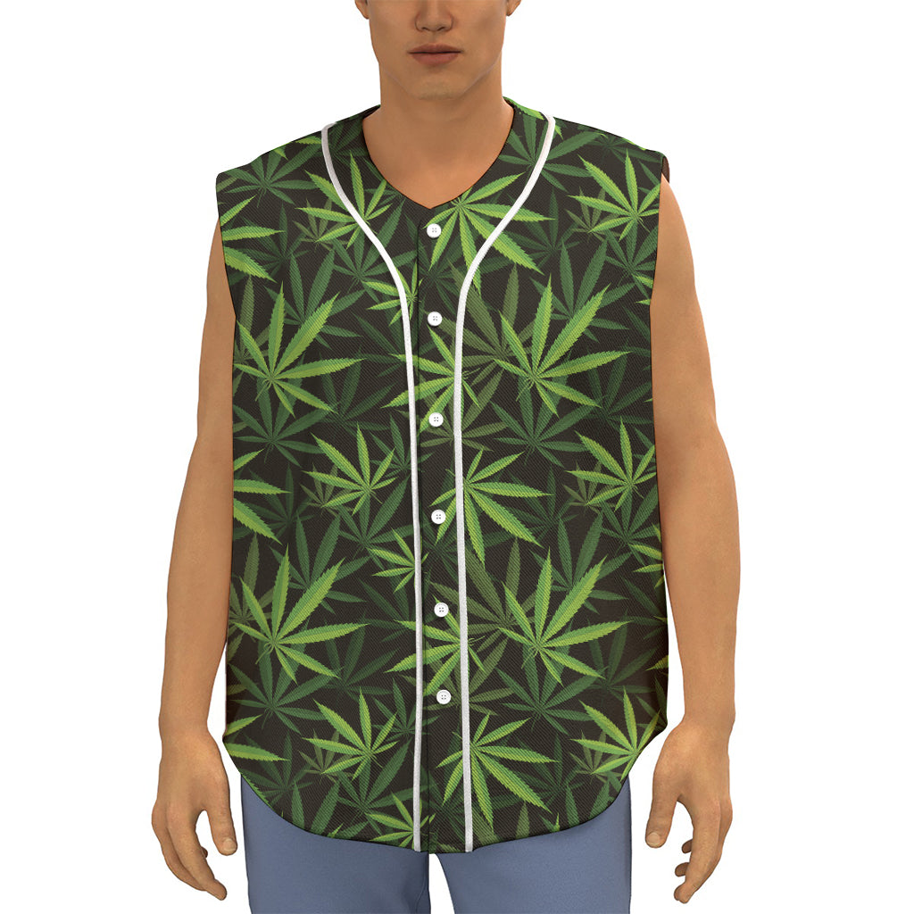 Cannabis Leaves Pattern Print Sleeveless Baseball Jersey