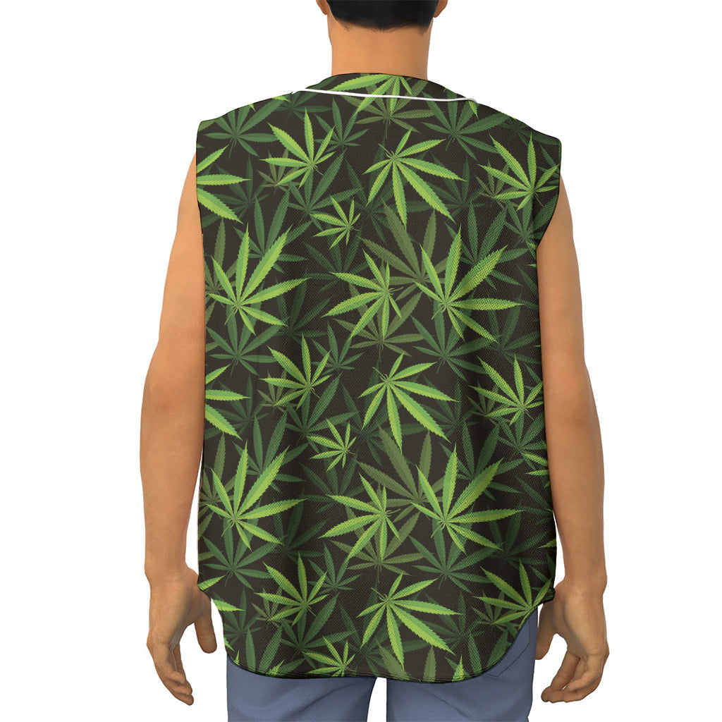Cannabis Leaves Pattern Print Sleeveless Baseball Jersey