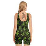 Cannabis Leaves Pattern Print Sleeveless One Piece Swimsuit