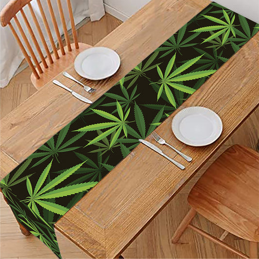 Cannabis Leaves Pattern Print Table Runner