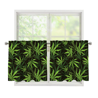 Cannabis Leaves Pattern Print Tier Curtains