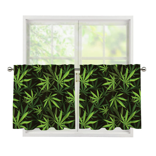 Cannabis Leaves Pattern Print Tier Curtains