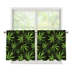 Cannabis Leaves Pattern Print Tier Curtains