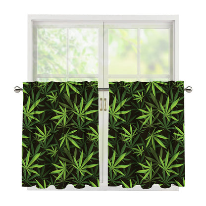 Cannabis Leaves Pattern Print Tier Curtains
