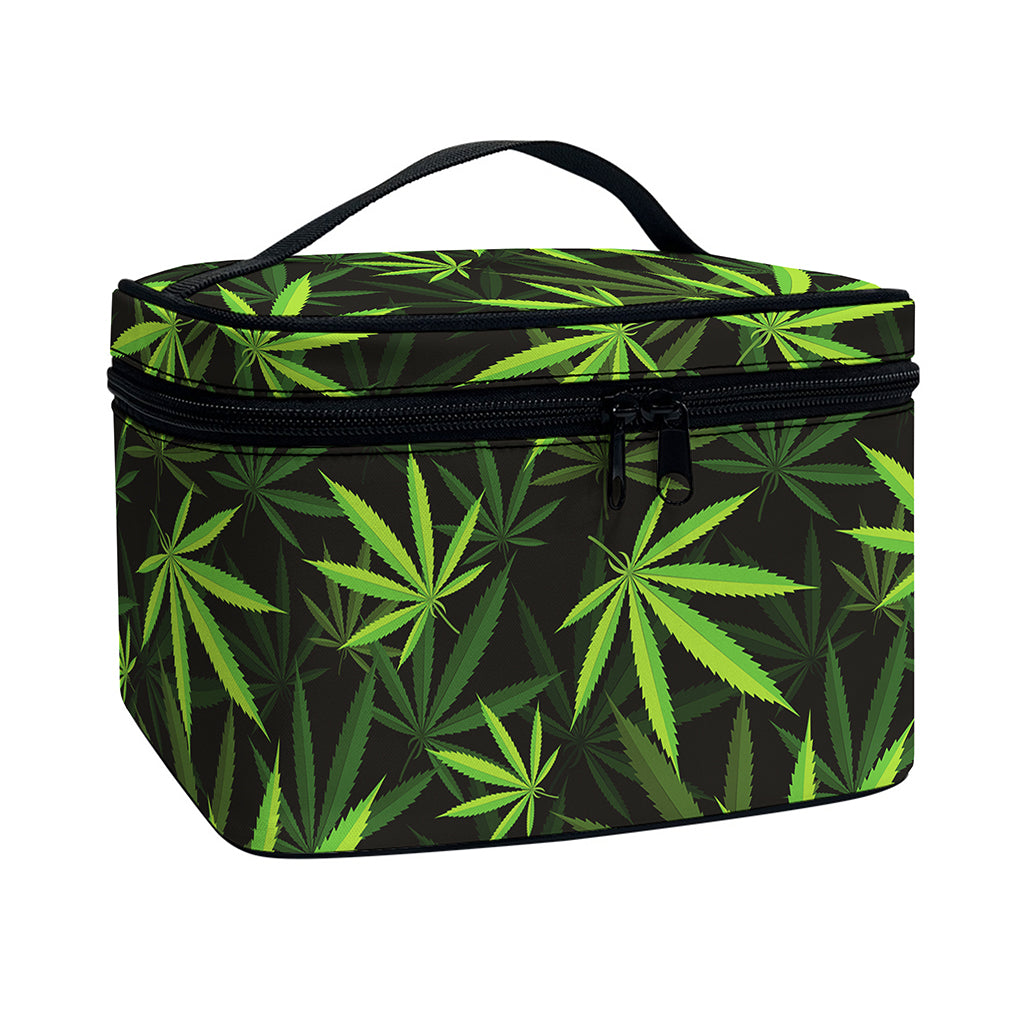 Cannabis Leaves Pattern Print Travel Makeup Bag