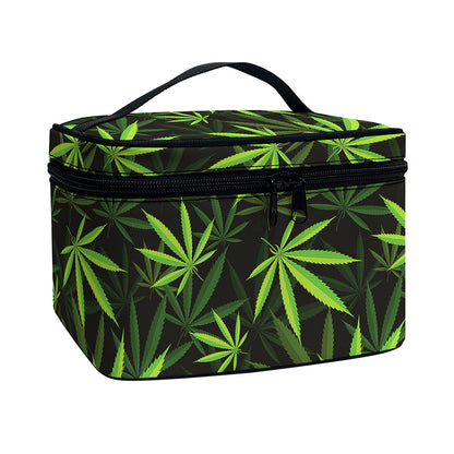 Cannabis Leaves Pattern Print Travel Makeup Bag