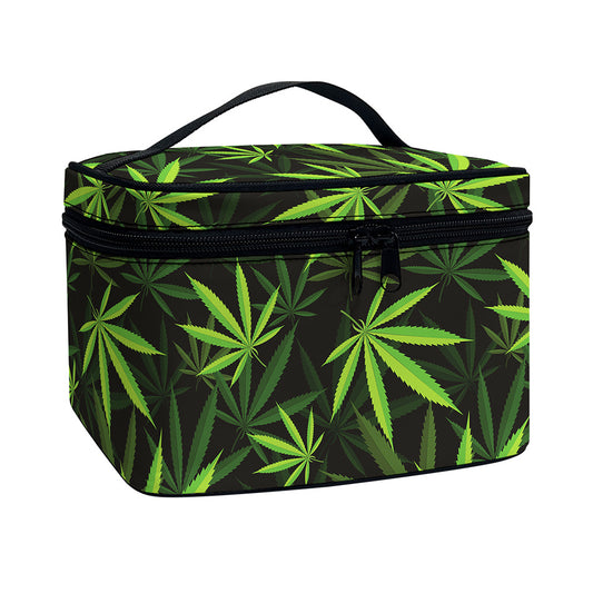 Cannabis Leaves Pattern Print Travel Makeup Bag