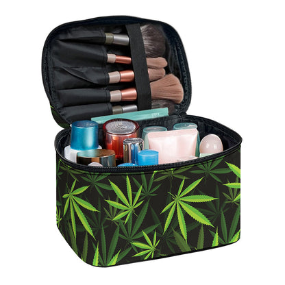 Cannabis Leaves Pattern Print Travel Makeup Bag