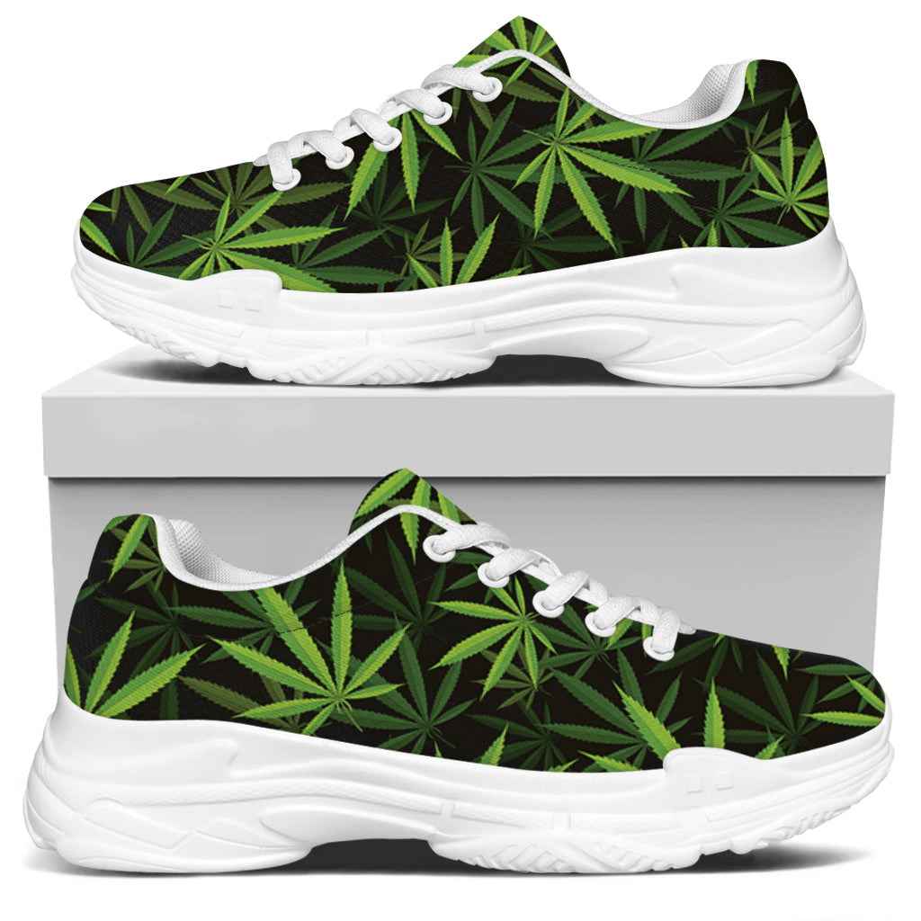 Cannabis Leaves Pattern Print White Chunky Shoes