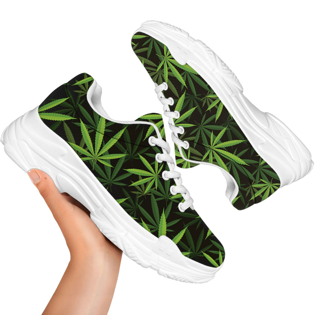 Cannabis Leaves Pattern Print White Chunky Shoes