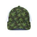 Cannabis Leaves Pattern Print White Mesh Trucker Hat
