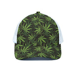 Cannabis Leaves Pattern Print White Mesh Trucker Cap
