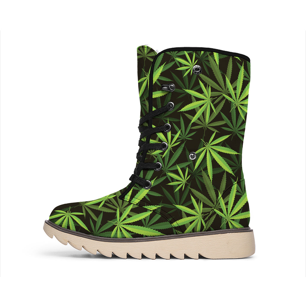 Cannabis Leaves Pattern Print Winter Boots